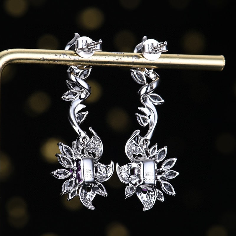 14k Gold 2.58 Ctw Natural Sapphire & Diamond Earrings - 5