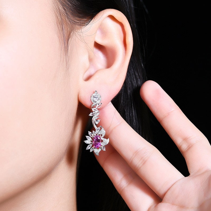 14k Gold 2.58 Ctw Natural Sapphire & Diamond Earrings - 6