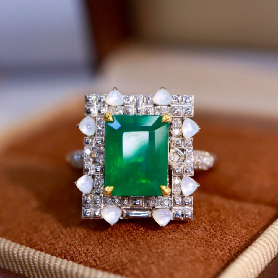 14k Gold 2.98 Ctw Vivid Green Natural Emerald & Diamond Ring - 5