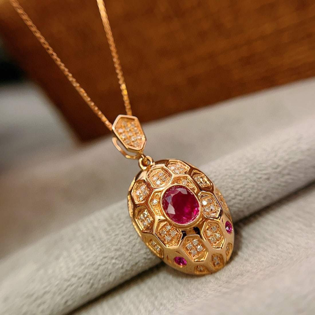 14k Gold 0.55 Ct Natural Ruby & Diamond Pendant( Without Chain ) - 3