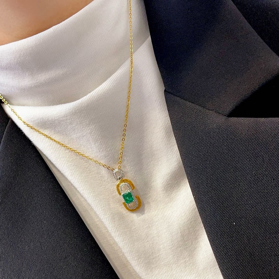 14k Gold 1.00 Ct Natural Emerald & Diamond Pendant( Without Chain ) - 7