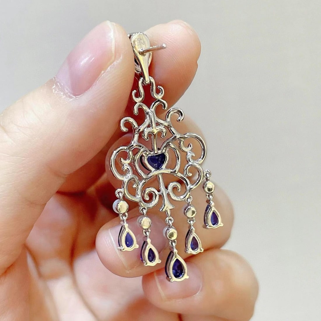 14k Gold 5.68 Ctw Natural Sapphire & Diamond Earrings - 5