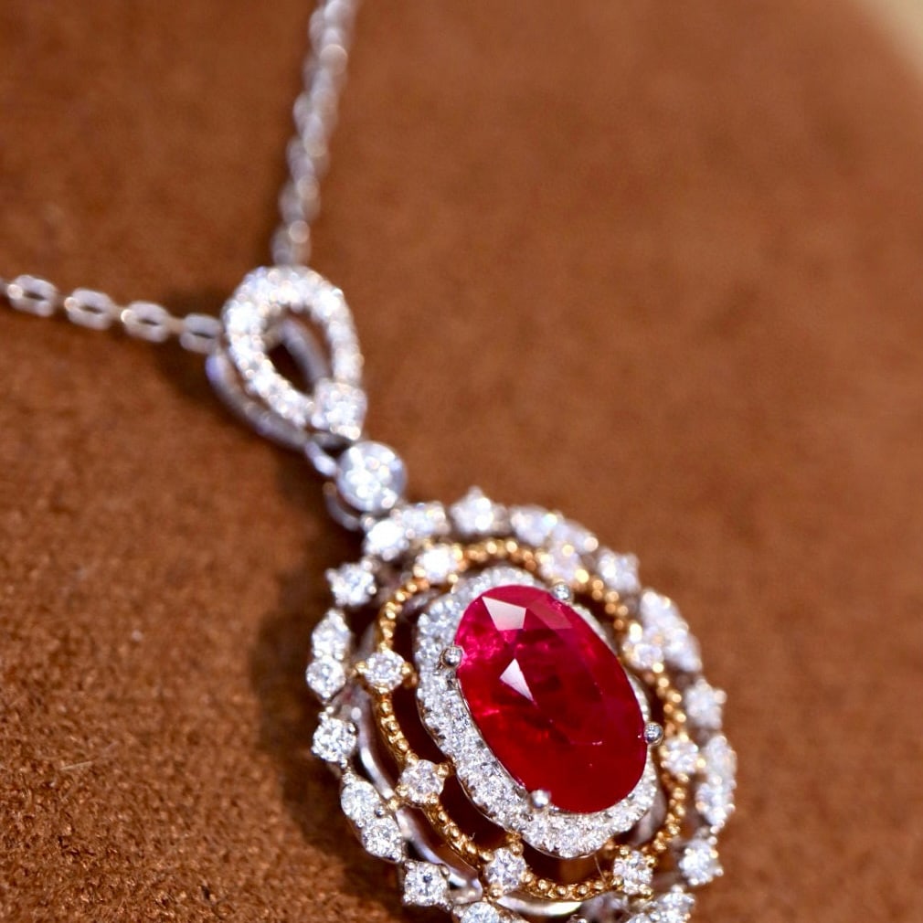 14k Gold 1.37 Ctw Natural Ruby & Diamond Pendant( Without Chain ) - 2