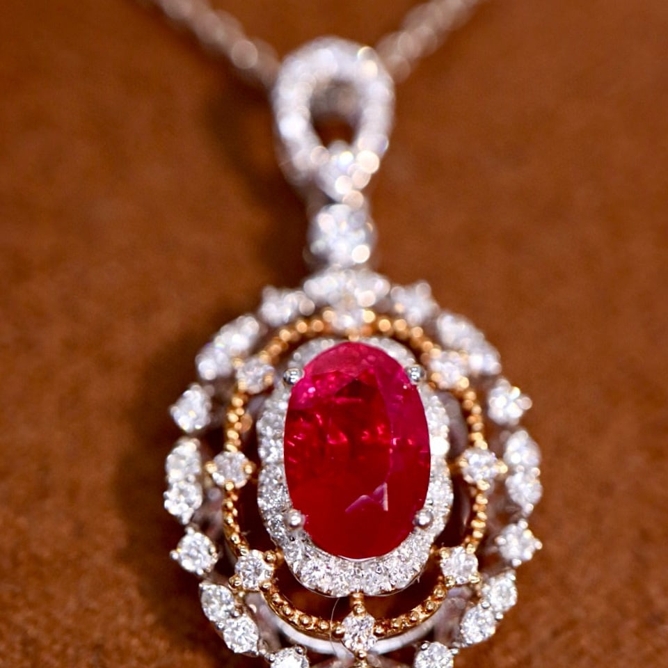 14k Gold 1.37 Ctw Natural Ruby & Diamond Pendant( Without Chain ) - 4