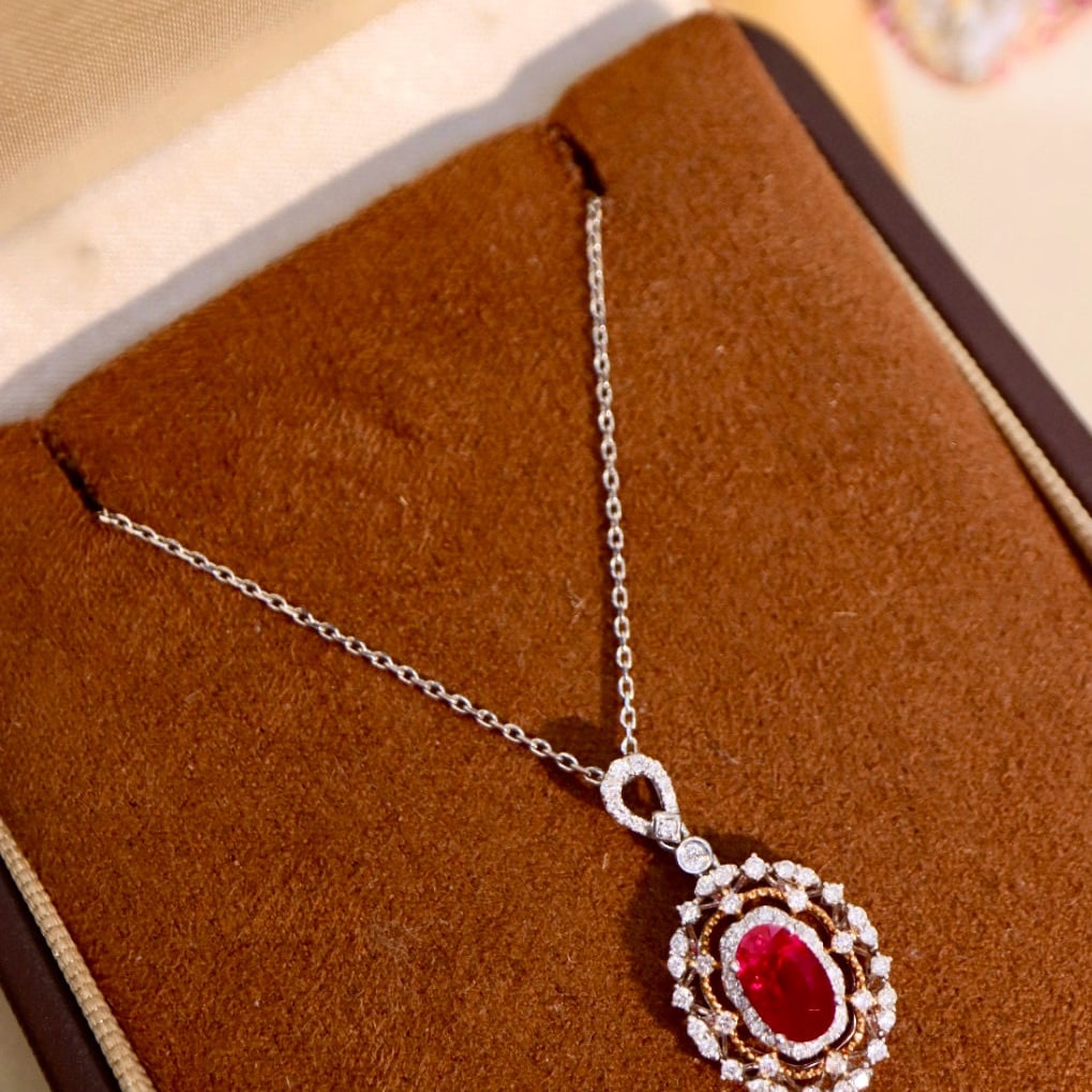 14k Gold 1.37 Ctw Natural Ruby & Diamond Pendant( Without Chain ) - 6