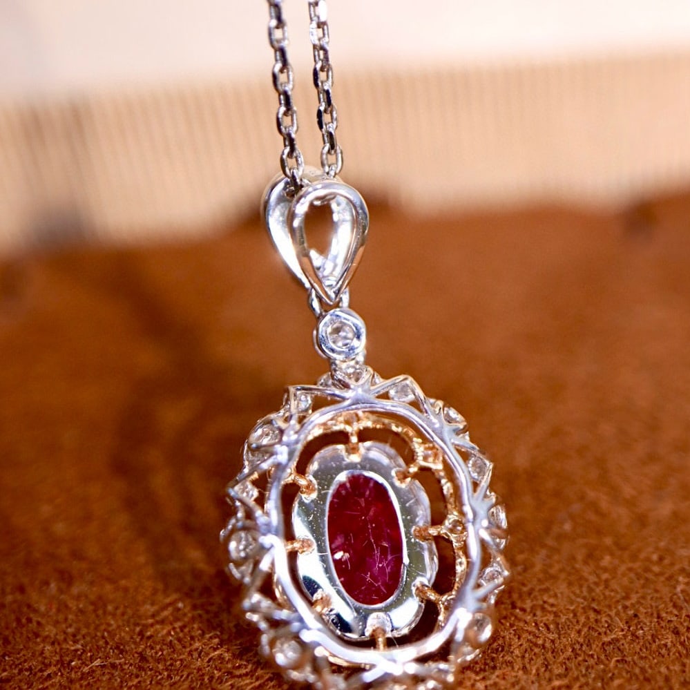 14k Gold 1.37 Ctw Natural Ruby & Diamond Pendant( Without Chain ) - 7