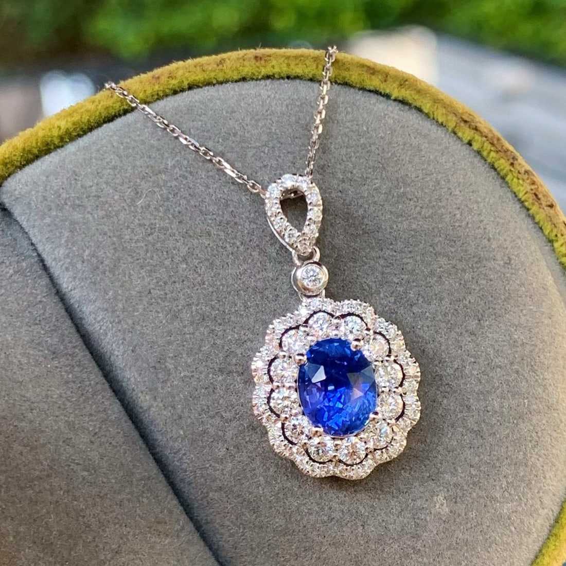 14k Gold 2.29 Ctw Natural Sapphire & Diamond Pendant( Without Chain ) - 2