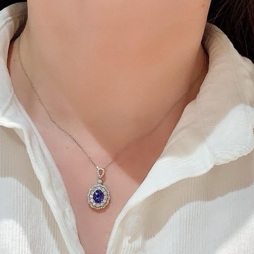 14k Gold 2.29 Ctw Natural Sapphire & Diamond Pendant( Without Chain ) - 6