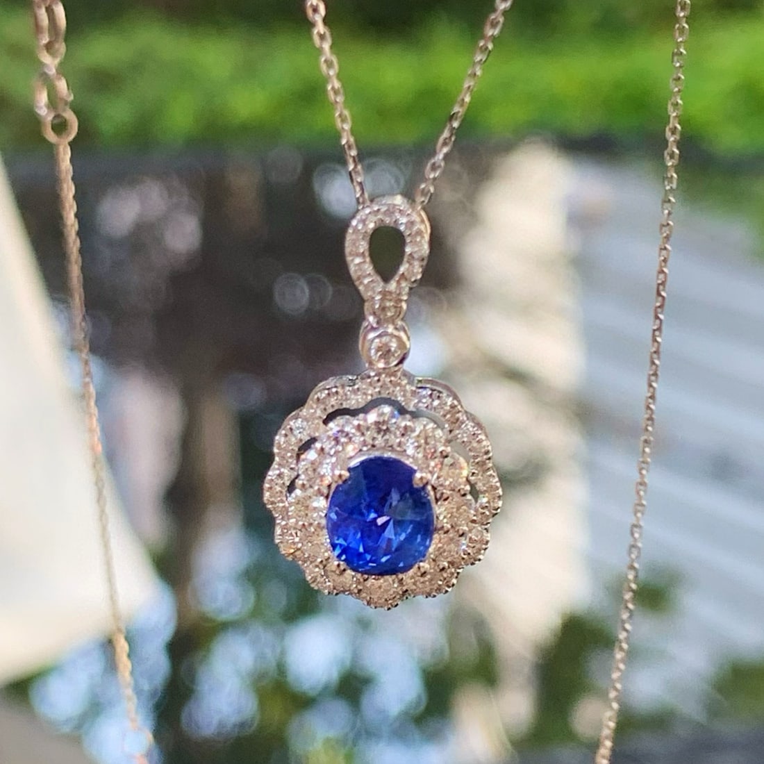 14k Gold 2.29 Ctw Natural Sapphire & Diamond Pendant( Without Chain ) - 7