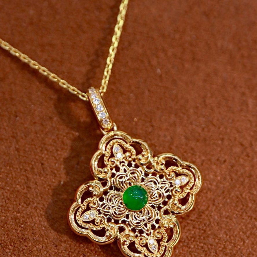 14k Gold 0.25 Ct Vivid Green Natural Emerald & Diamond Pendant( Without Chain ) - 5