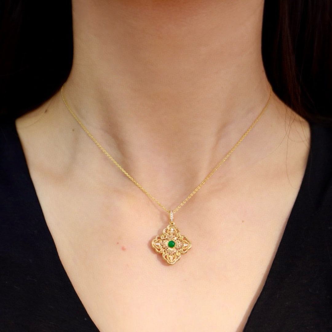 14k Gold 0.25 Ct Vivid Green Natural Emerald & Diamond Pendant( Without Chain ) - 6