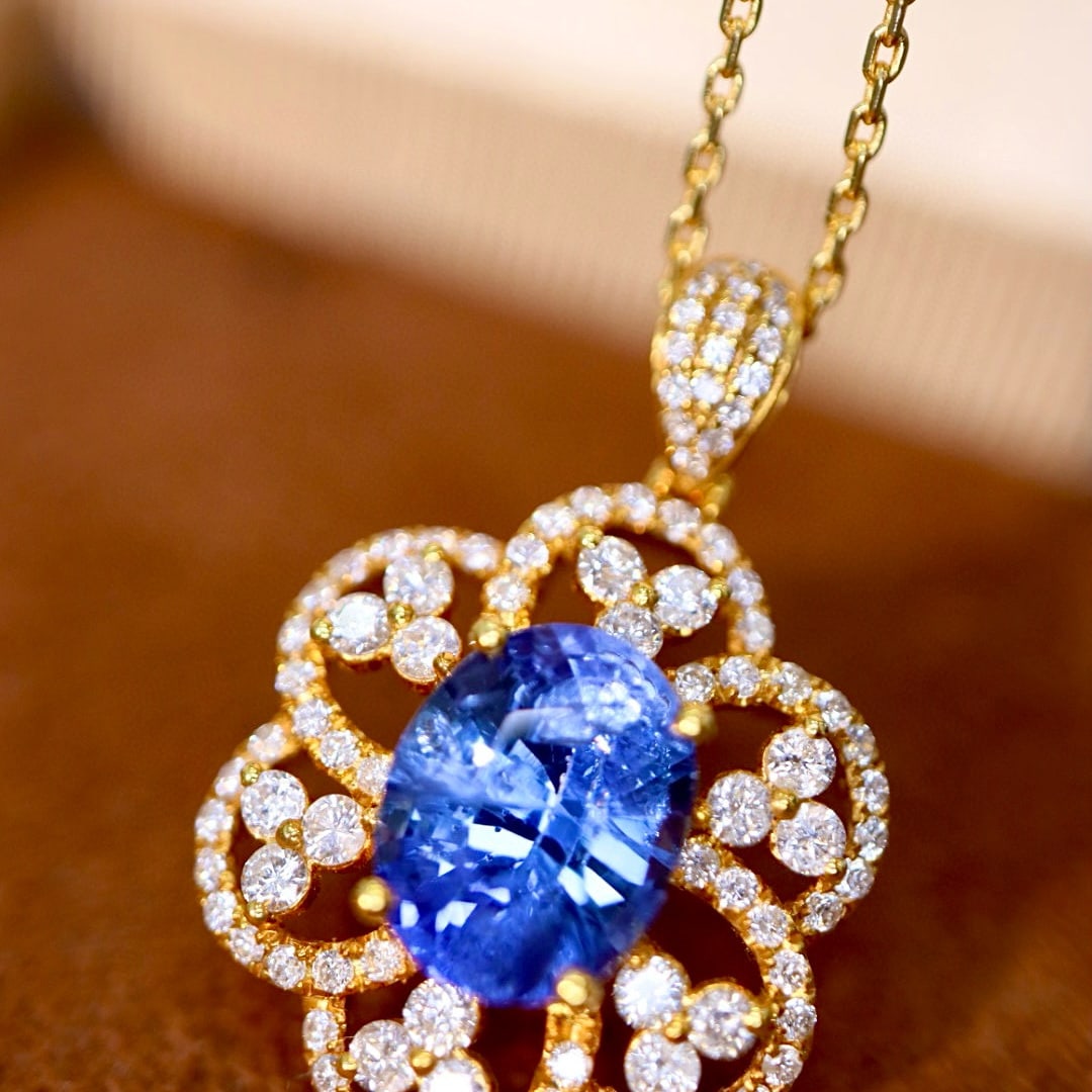 14k Gold 2.66 Ctw Natural Sapphire & Diamond Pendant( Without Chain ) - 2