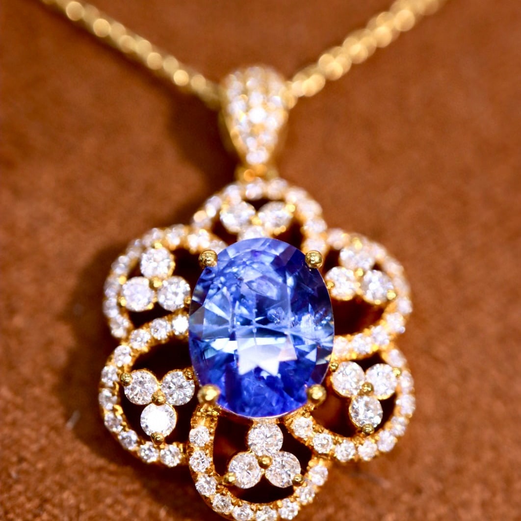 14k Gold 2.66 Ctw Natural Sapphire & Diamond Pendant( Without Chain ) - 3