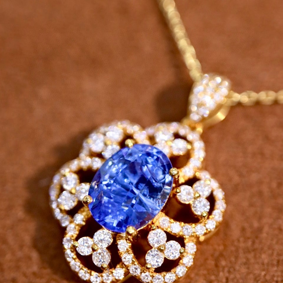 14k Gold 2.66 Ctw Natural Sapphire & Diamond Pendant( Without Chain ) - 4