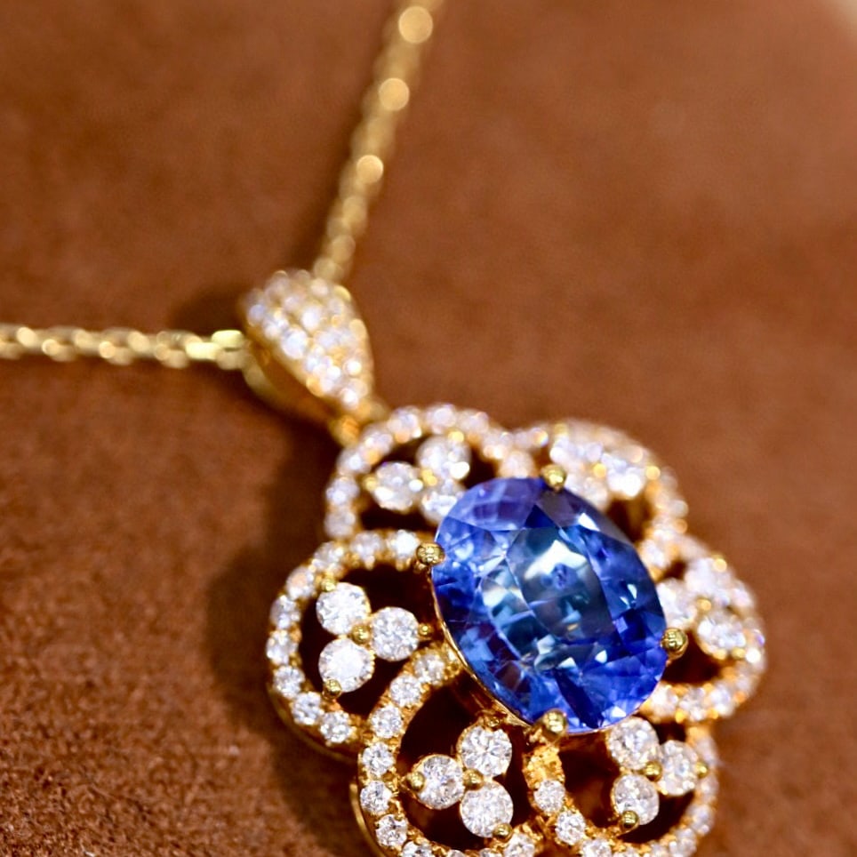 14k Gold 2.66 Ctw Natural Sapphire & Diamond Pendant( Without Chain ) - 5