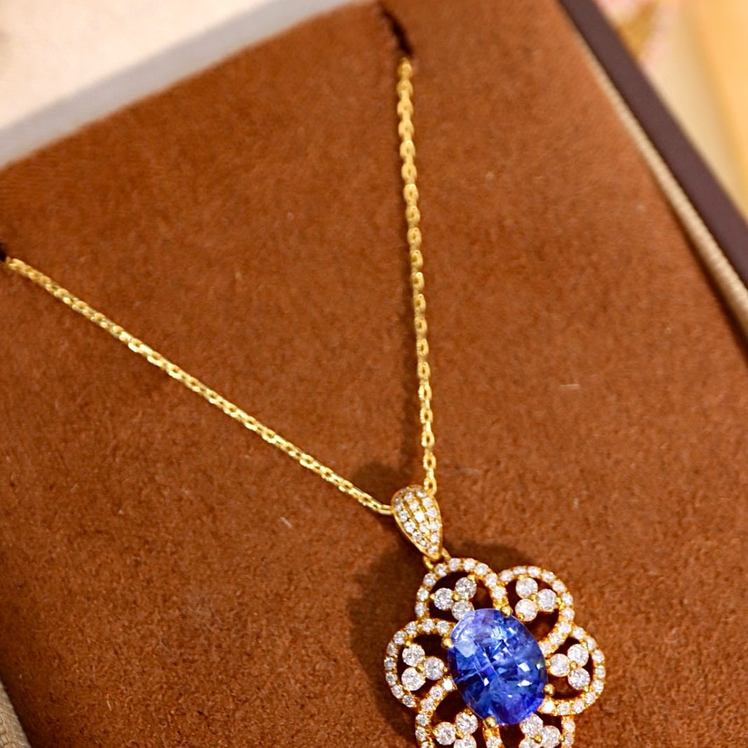 14k Gold 2.66 Ctw Natural Sapphire & Diamond Pendant( Without Chain ) - 6