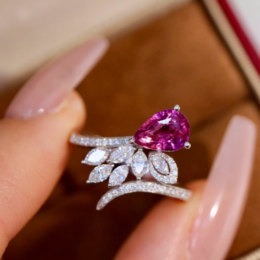 14k Gold 1.79 Ctw Natural Padparadscha Sapphire & Diamond Ring (1 of 8)