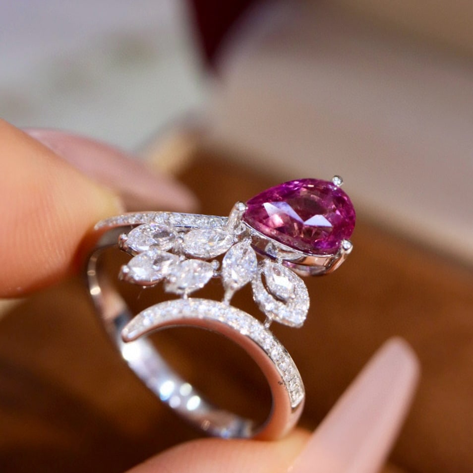 14k Gold 1.79 Ctw Natural Padparadscha Sapphire & Diamond Ring - 2