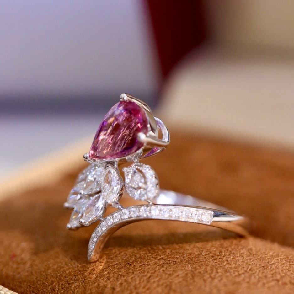 14k Gold 1.79 Ctw Natural Padparadscha Sapphire & Diamond Ring - 5