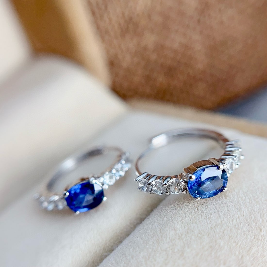 14k Gold 1.00 Ct Natural Sapphire & Sapphire Earrings - 4