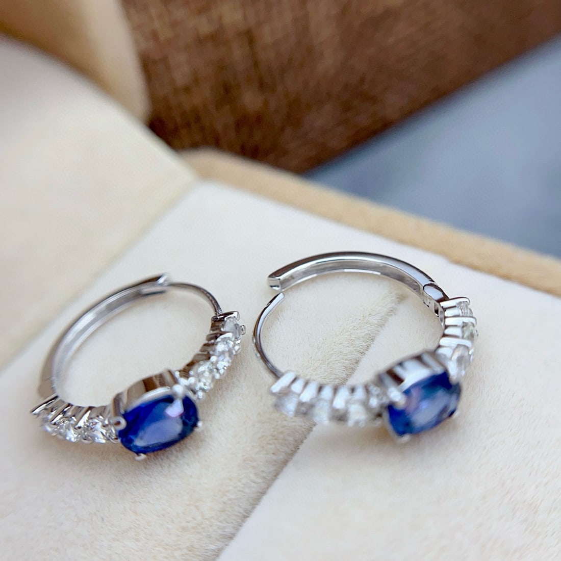 14k Gold 1.00 Ct Natural Sapphire & Sapphire Earrings - 5