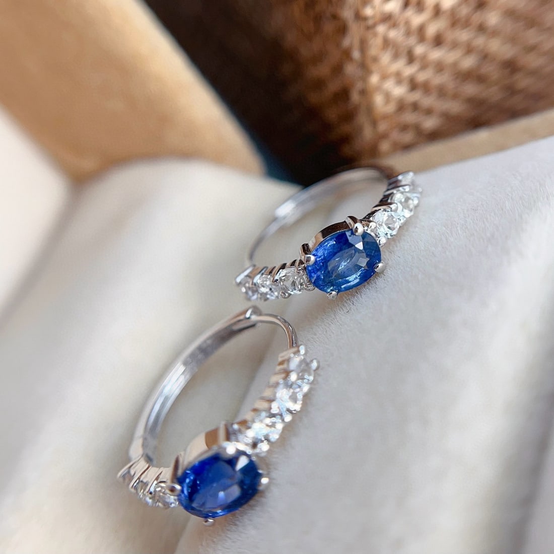 14k Gold 1.00 Ct Natural Sapphire & Sapphire Earrings - 6