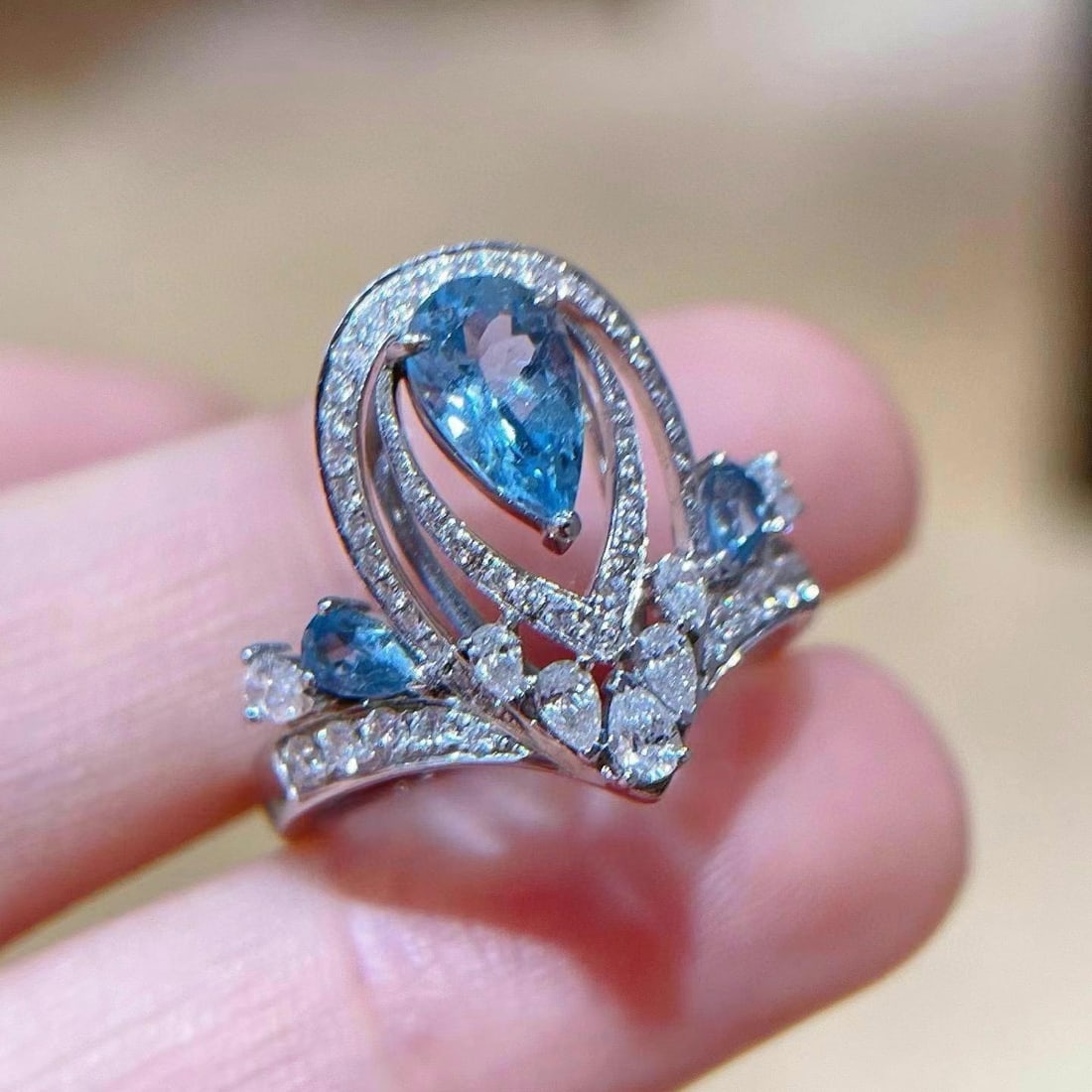 14k Gold 1.35 Ctw Natural Aquamarine & Diamond Ring - 2