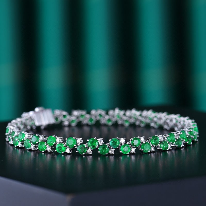 14k Gold 5.54 Ctw Vivid Green Natural Emerald & Diamond Bracelet - 3