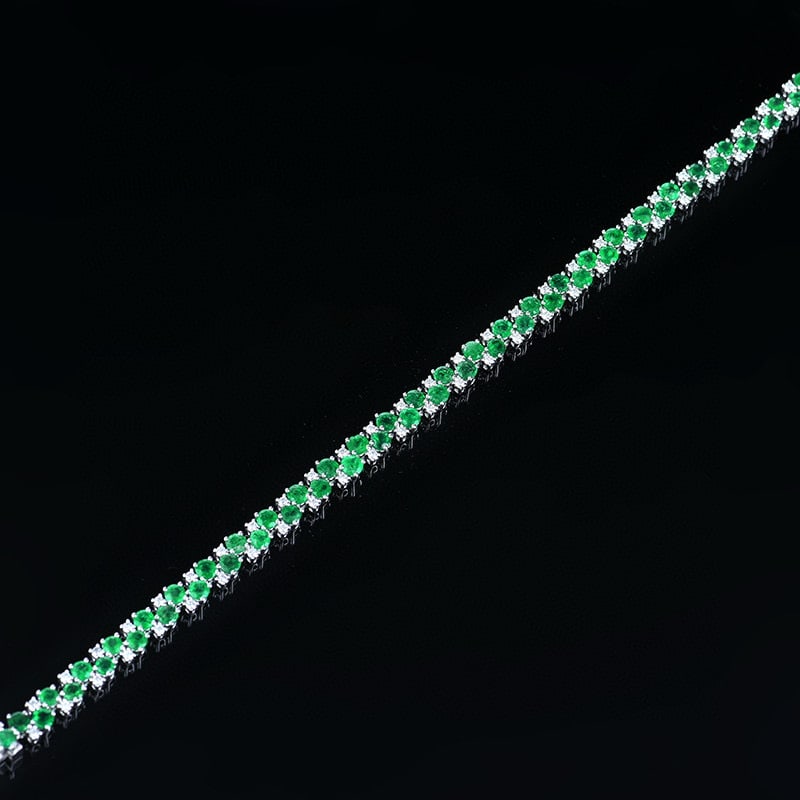14k Gold 5.54 Ctw Vivid Green Natural Emerald & Diamond Bracelet - 4