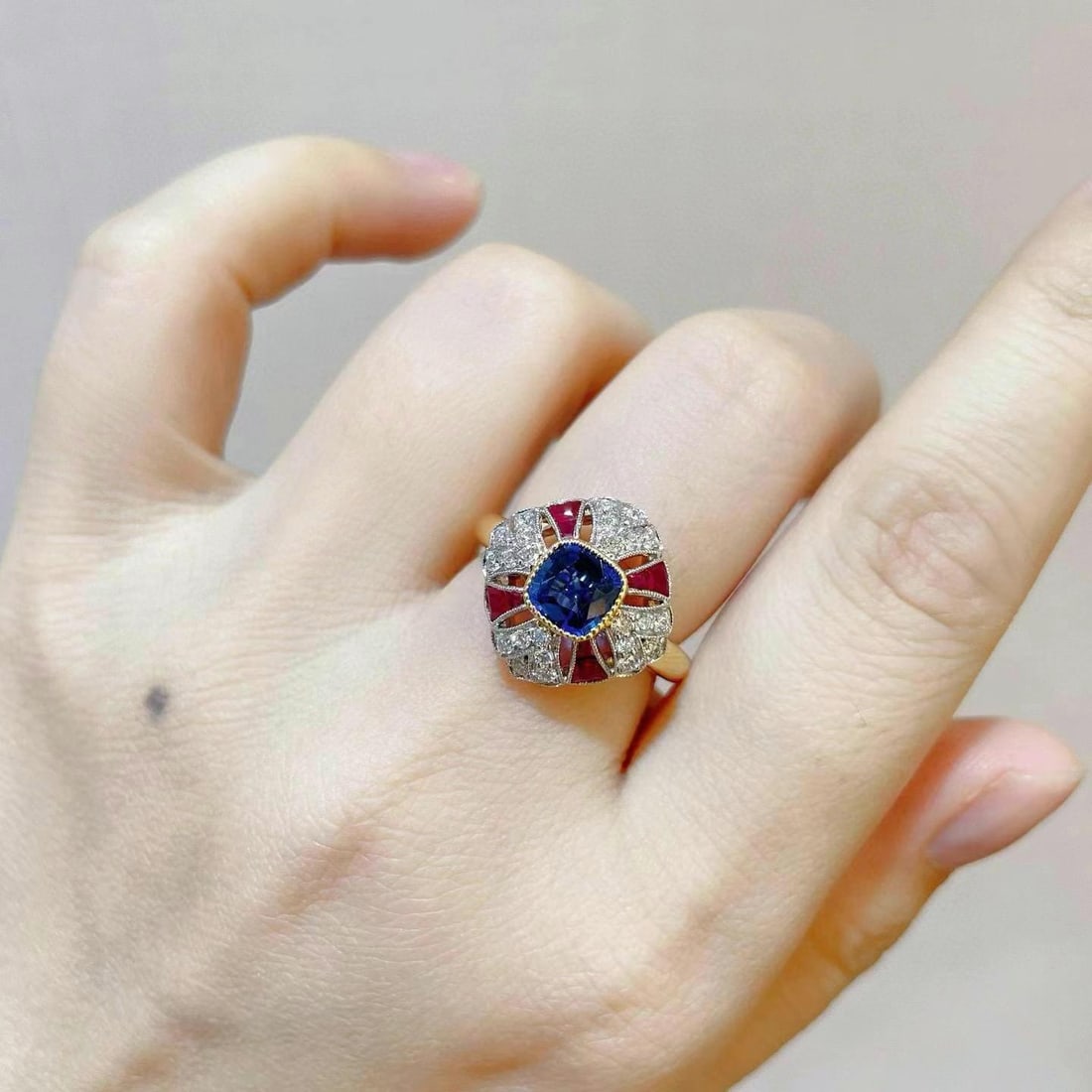 14k Gold 1.78 Ctw Natural Sapphire & Ruby Ring - 6