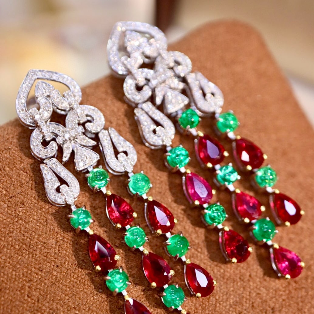 14k Gold 5.27 Ctw Natural Ruby & Diamond Earrings - 2