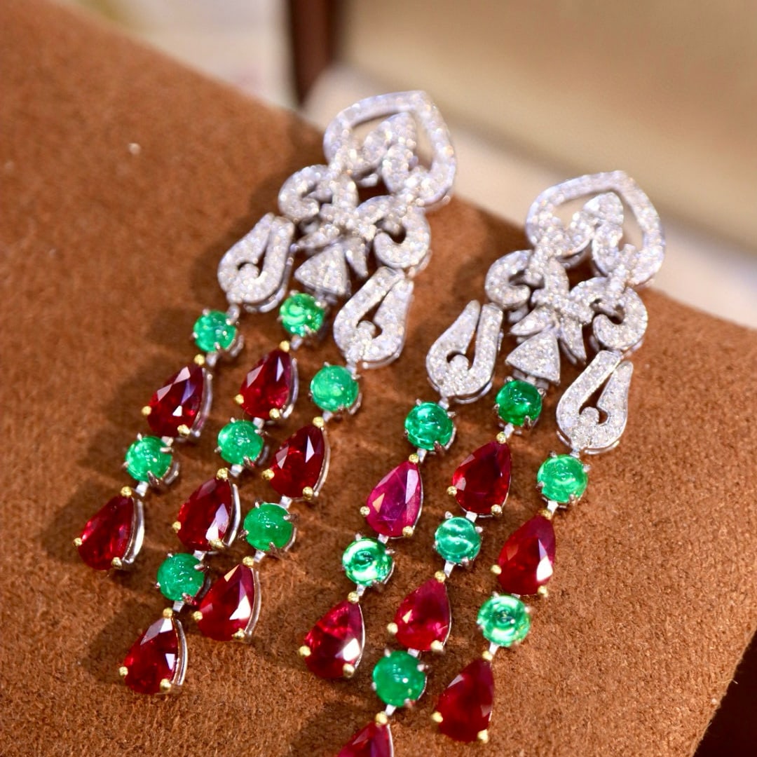 14k Gold 5.27 Ctw Natural Ruby & Diamond Earrings - 3