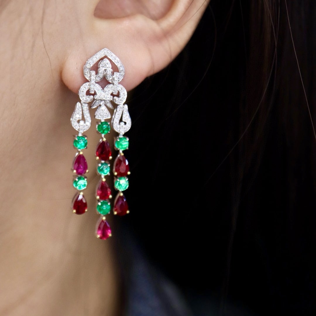 14k Gold 5.27 Ctw Natural Ruby & Diamond Earrings - 5