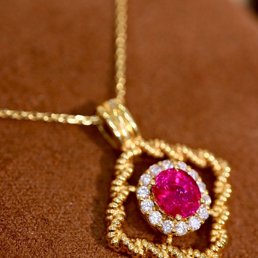 14k Gold 1.17 Ctw Natural Ruby & Diamond Pendant( Without Chain ) - 2