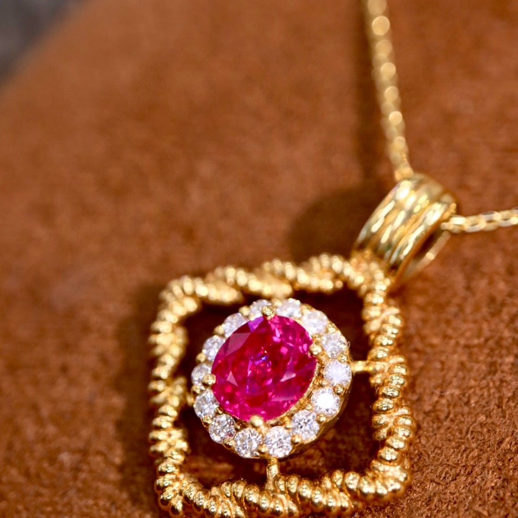 14k Gold 1.17 Ctw Natural Ruby & Diamond Pendant( Without Chain ) - 3