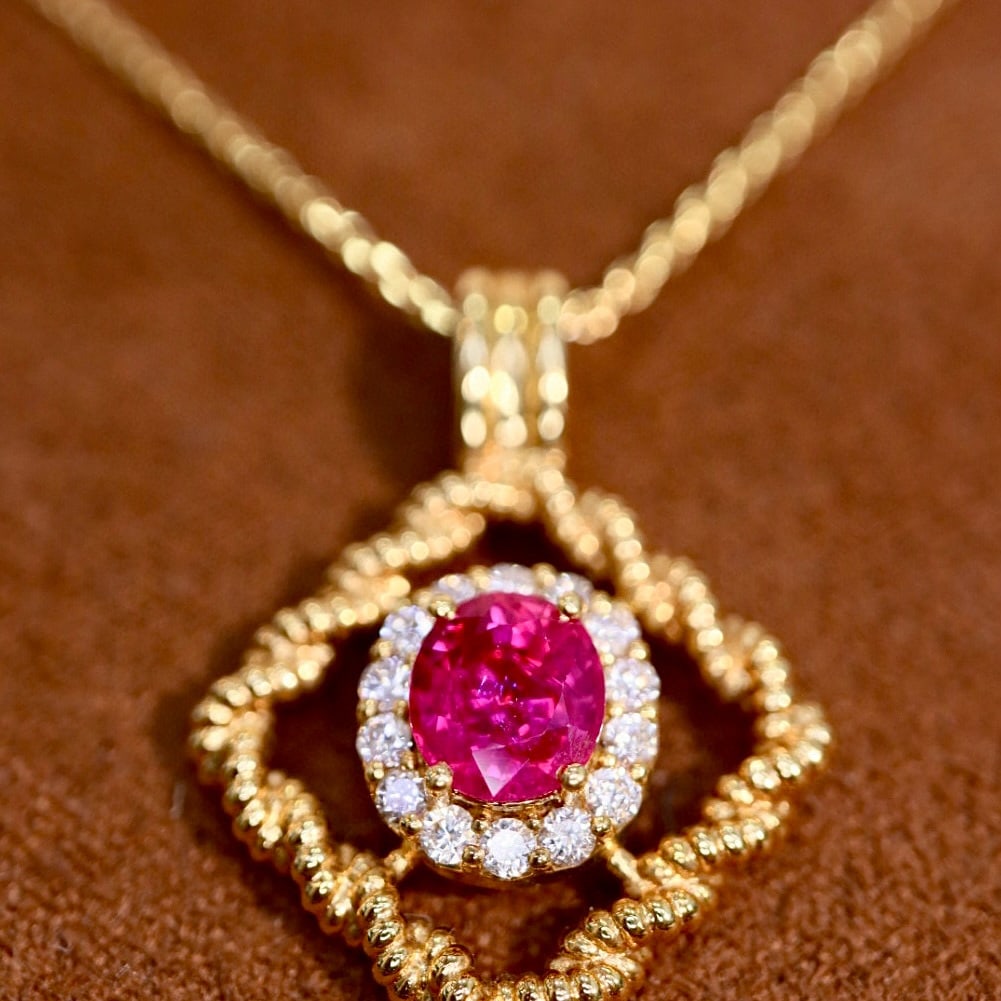 14k Gold 1.17 Ctw Natural Ruby & Diamond Pendant( Without Chain ) - 4