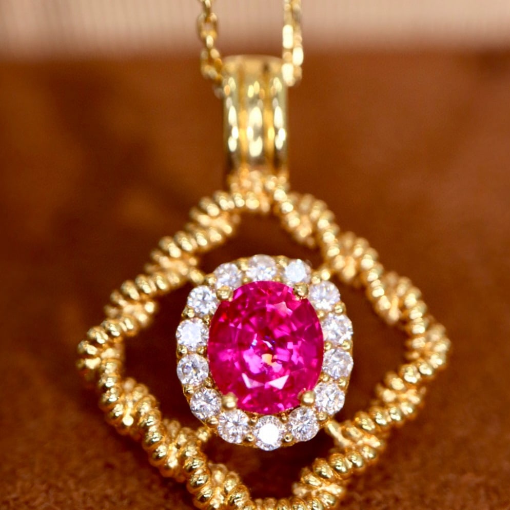 14k Gold 1.17 Ctw Natural Ruby & Diamond Pendant( Without Chain ) - 5