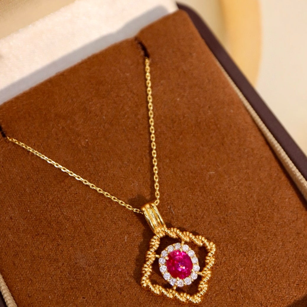 14k Gold 1.17 Ctw Natural Ruby & Diamond Pendant( Without Chain ) - 6