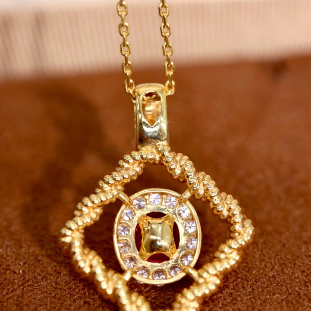 14k Gold 1.17 Ctw Natural Ruby & Diamond Pendant( Without Chain ) - 7