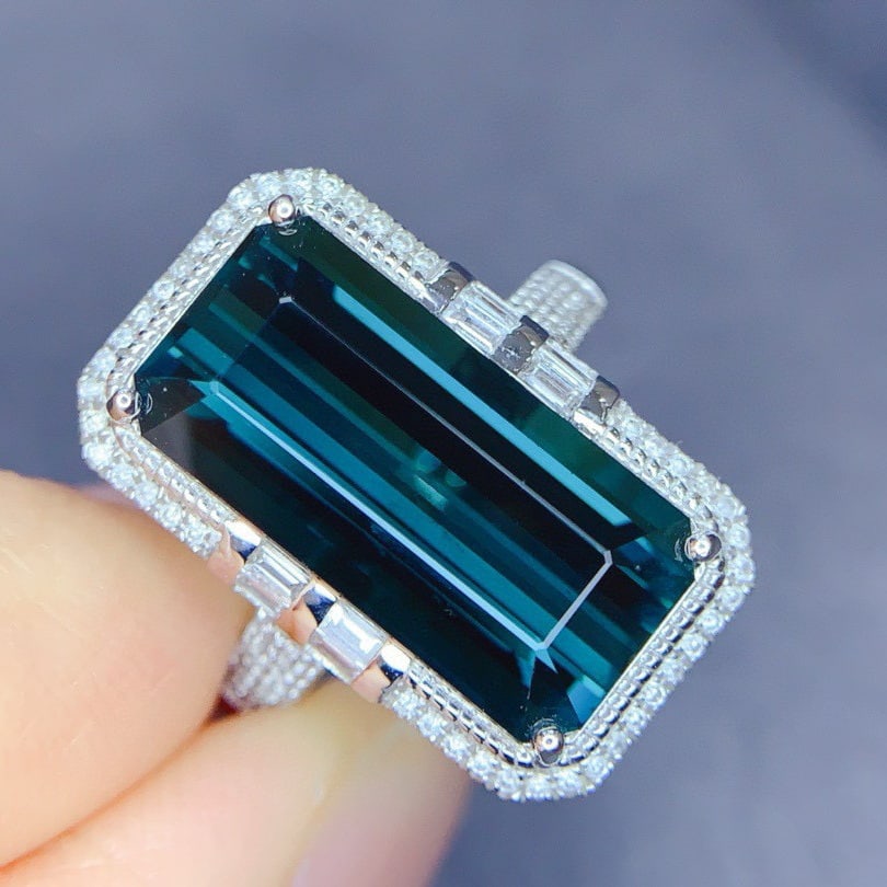 14k Gold 7.39 Ctw Natural Tourmaline & Diamond Ring - 2