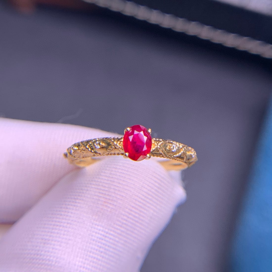 14k Gold 0.45 Ct Natural Ruby & Diamond Ring - 2