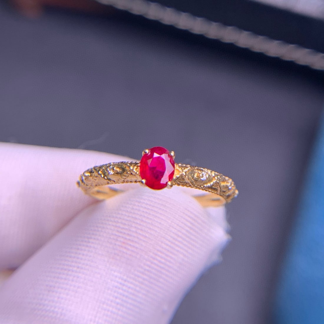 14k Gold 0.45 Ct Natural Ruby & Diamond Ring - 3