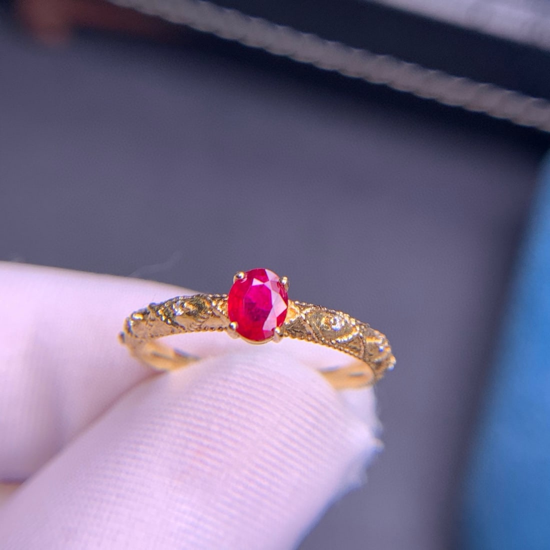 14k Gold 0.45 Ct Natural Ruby & Diamond Ring - 5