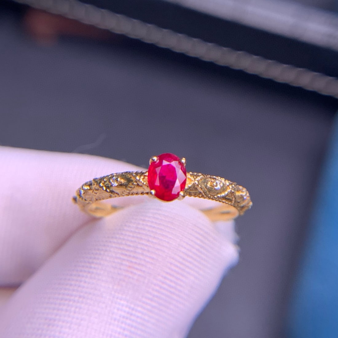 14k Gold 0.45 Ct Natural Ruby & Diamond Ring - 6