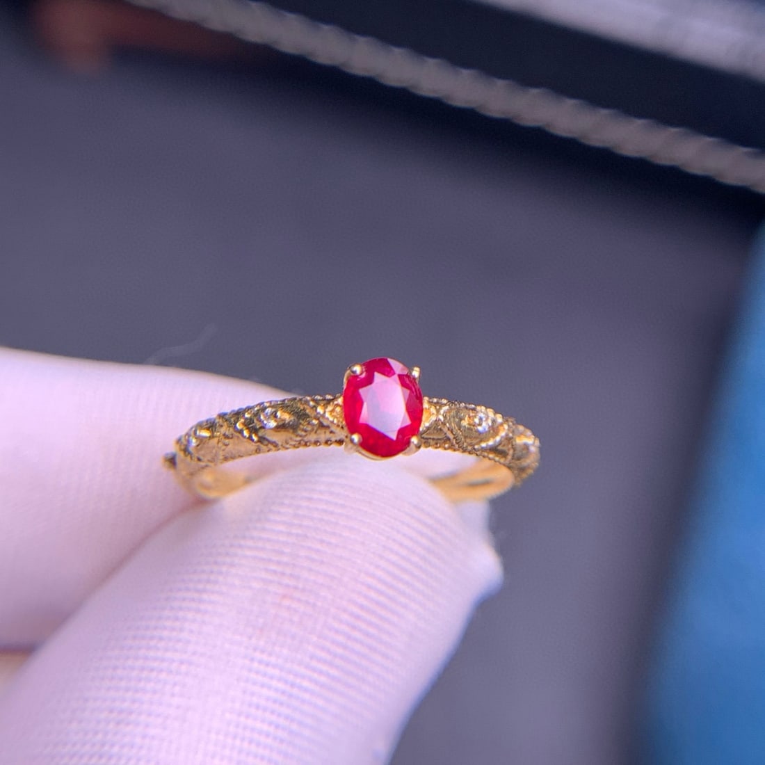 14k Gold 0.45 Ct Natural Ruby & Diamond Ring - 8