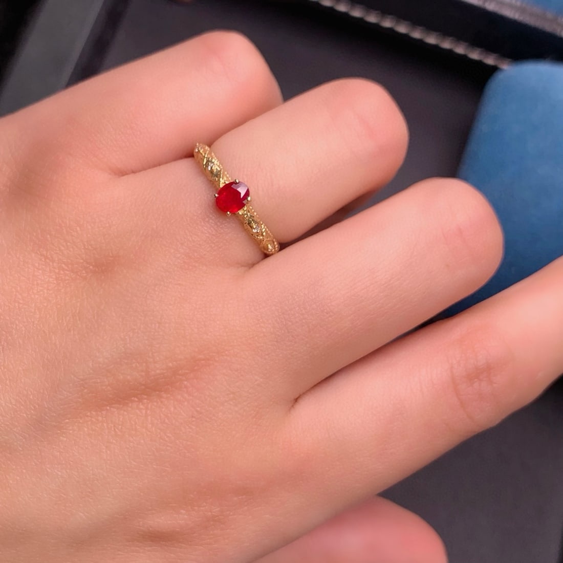 14k Gold 0.45 Ct Natural Ruby & Diamond Ring - 9