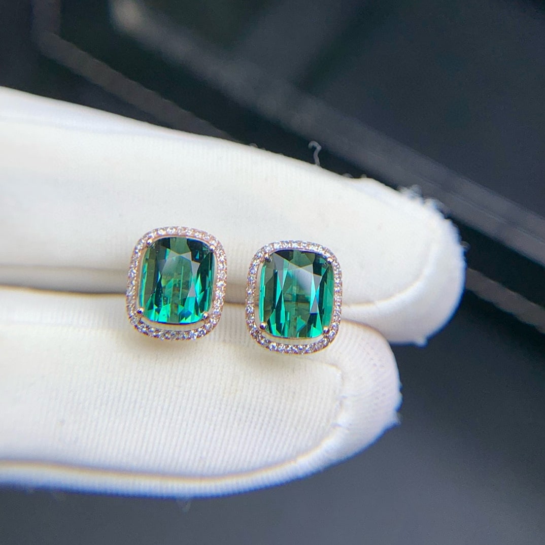 14k Gold 3.7 Ct Natural Tourmaline & Diamond Earrings - 4