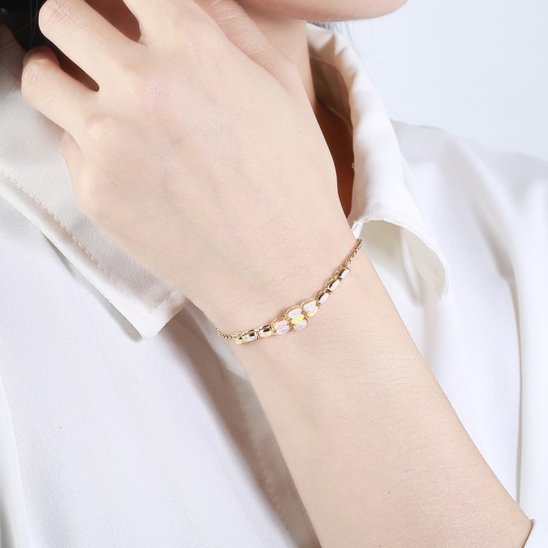 14k Gold 1.25 Ct Natural Opal Bracelet - 3
