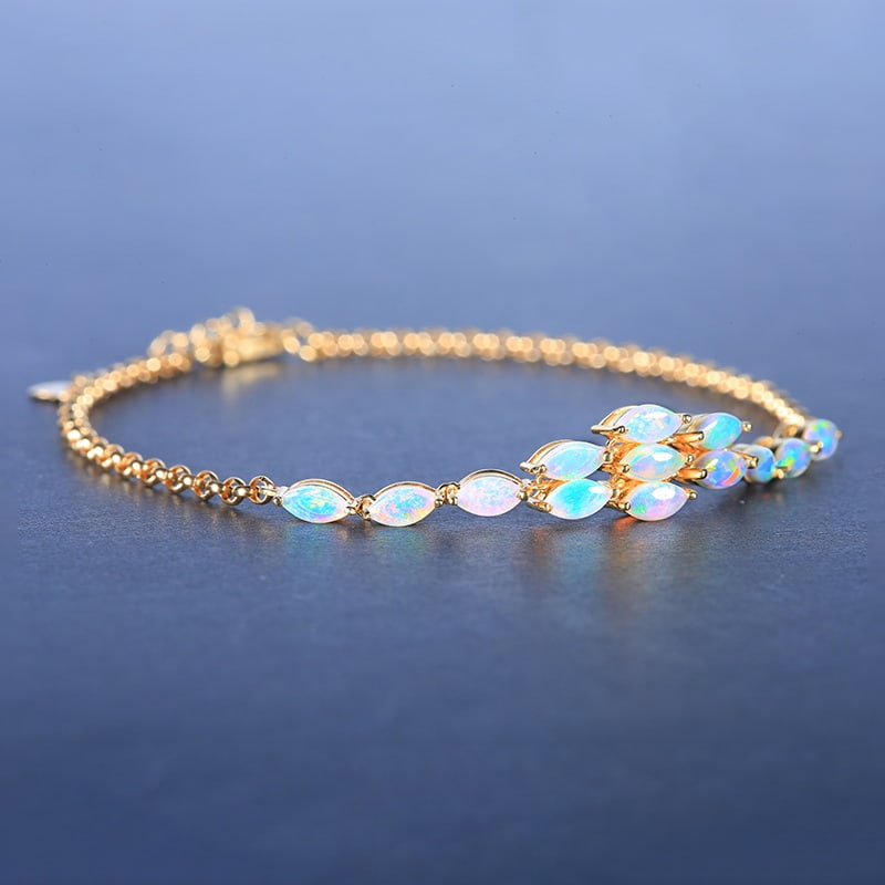 14k Gold 1.25 Ct Natural Opal Bracelet - 7