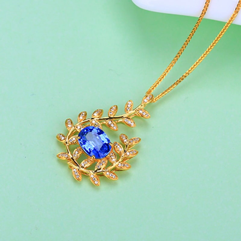 14k Gold 2.50 Ct Natural Sapphire & Diamond Pendant( Without Chain ) - 5